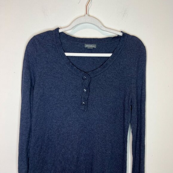 Eddie‎ Bauer Sweater S Lambswool Blend Blue Ruffled Womens Popover Size Small - Picture 3 of 8